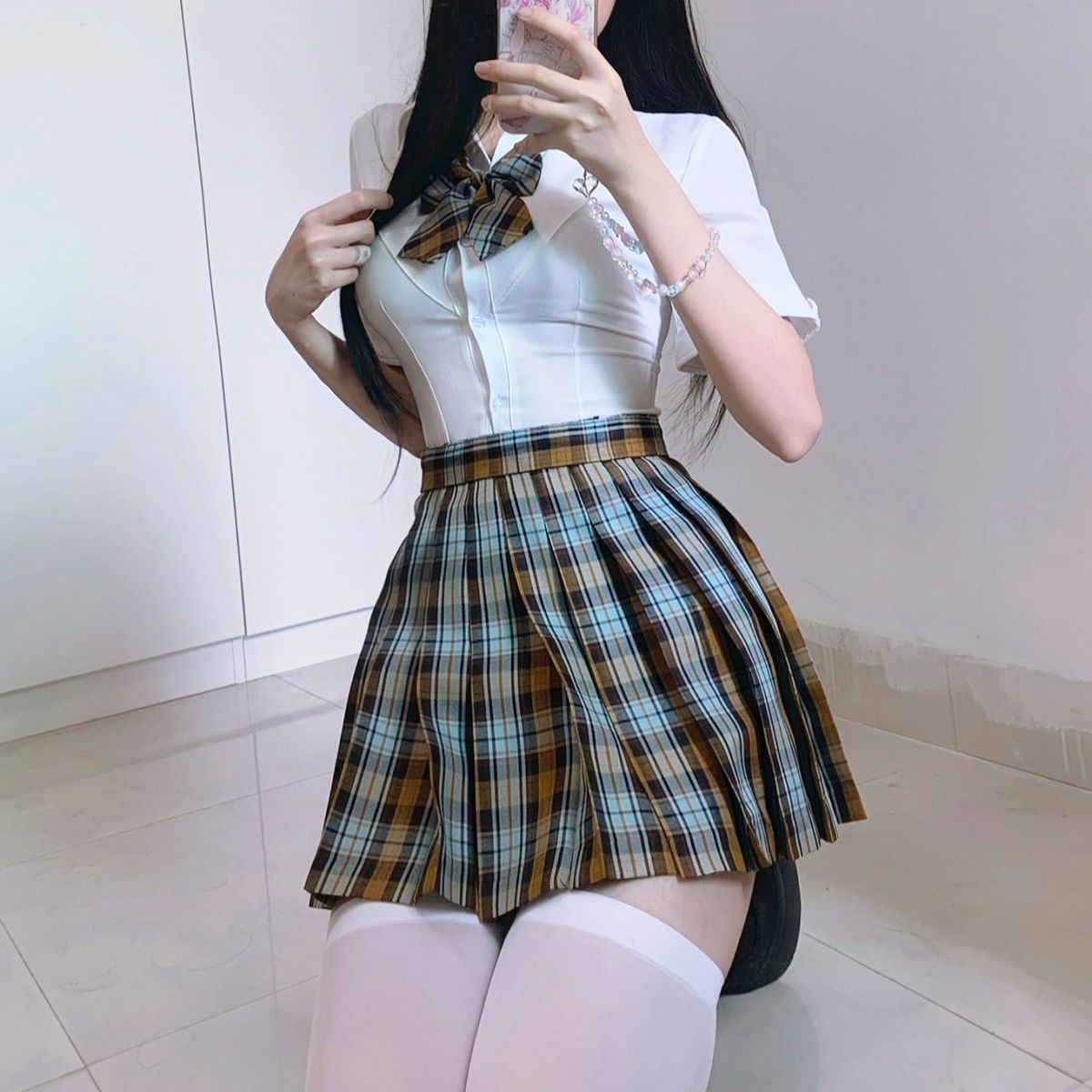 반팔 오리지널 일본 대학 톱 JK 여름 유니폼 셔츠 동일 그리드 주름 치마 슬림 세트 여름 뉴