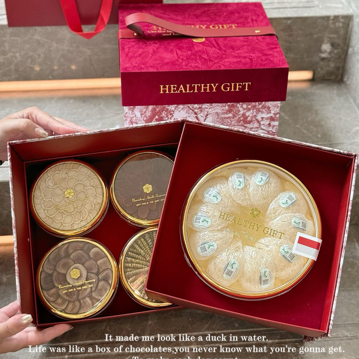 Red Velvet Eight Treasure Gift Box American Ginseng Dendrobium Red Ginseng Deer Antler Reishi Tangerine Peel 190g quality and texture
