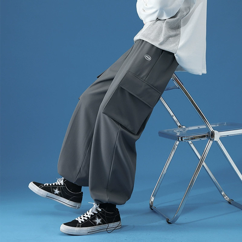 Фабричные брюки Amoy, мужские Брендовые брюки Tide, повседневные брюки в Корейском стиле, свободные брюки на флисовой подкладке