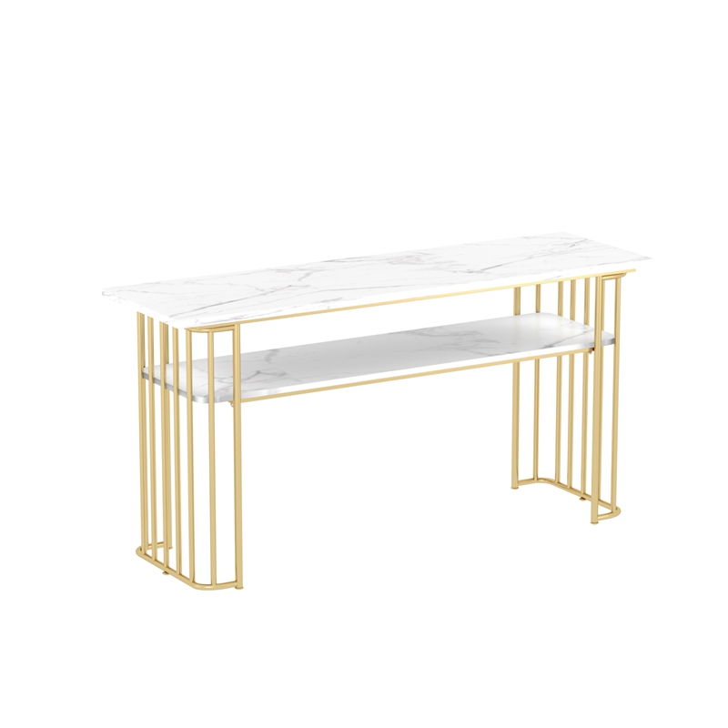 Nórdico de hierro forjado de doble capa de mesa de manicuras de mármol, sofá y silla red, mesa de manicuras de oro para una persona doble