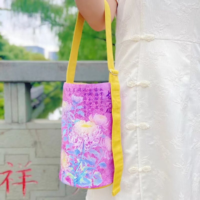东魅大菊大利原创好运菊花钱袋子单肩可调节手提包帆布袋景区文创|undefined