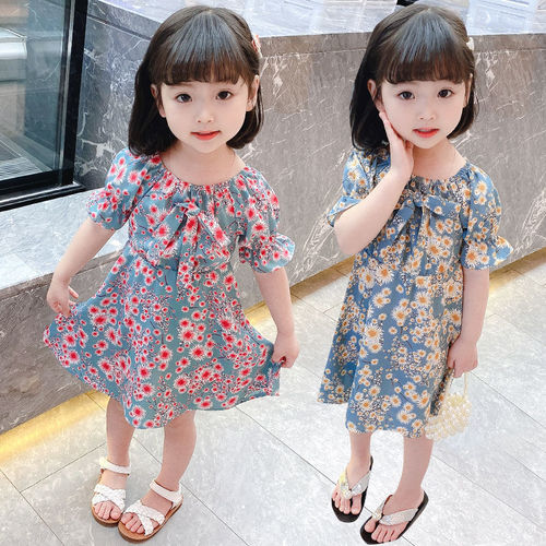 Girls Dress Summer Wear 2024 New Fashionable Children's Wear Baby Girl Chiffon Floral Skirt One Piece Dropshipping