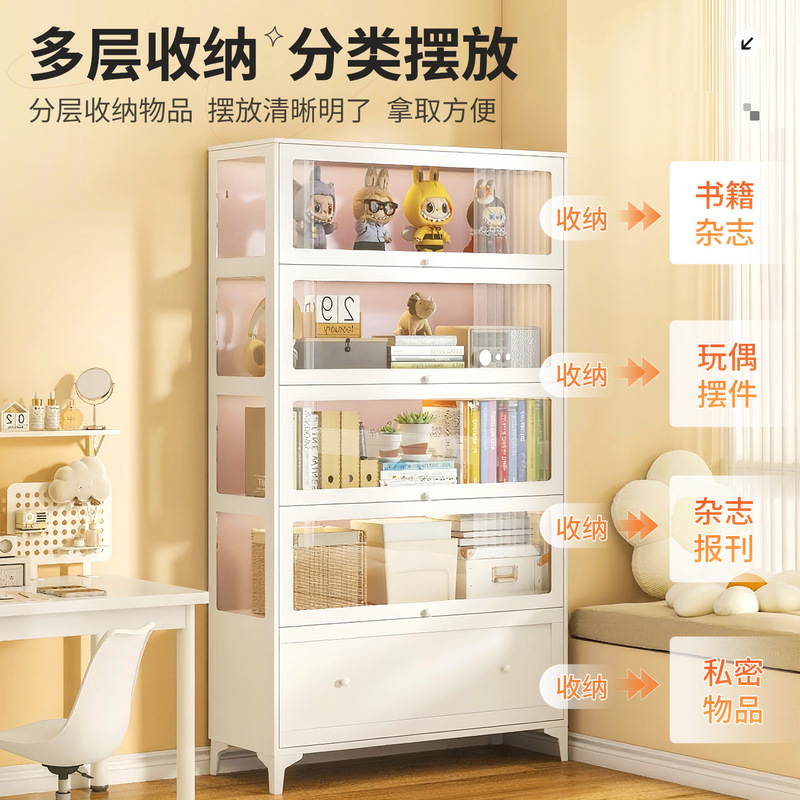 家用钢制玻璃防尘柜手办展示柜客厅卧室多层落地带抽屉款铁皮斗柜|undefined