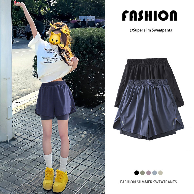 Summer Yoga Two-In-One Sports Shorts for Outdoor Activities, Quick-Dry A-Line Shorts for Petite Girls, Faux Two-Piece for Camping