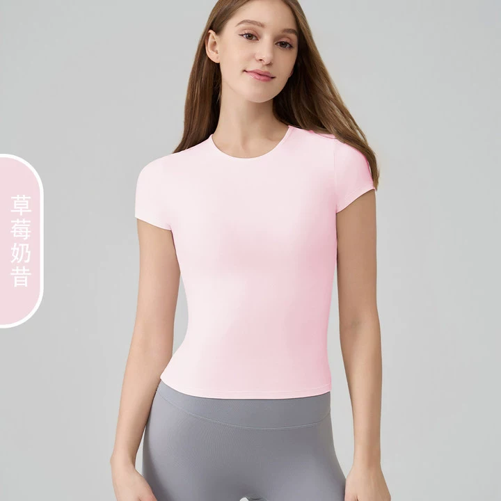 Летняя быстрая сушка спортивная йога одежда, slim fit, круглый воротник, облегающая, с коротким рукавом