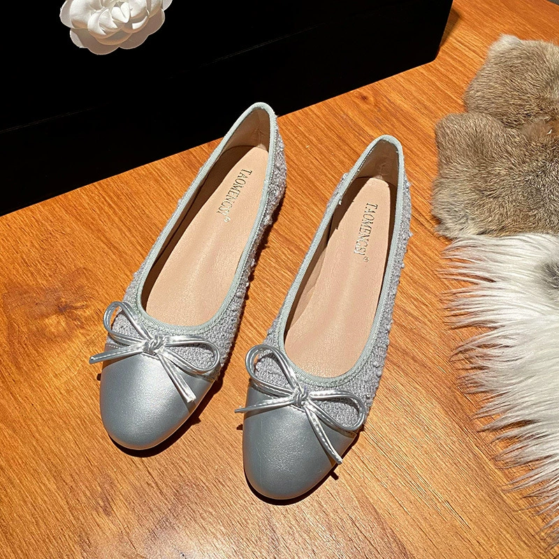 Плоские балетные туфли (в стиле Chanel) с низким вырезом и бантом, классический носок, размеры 33–43