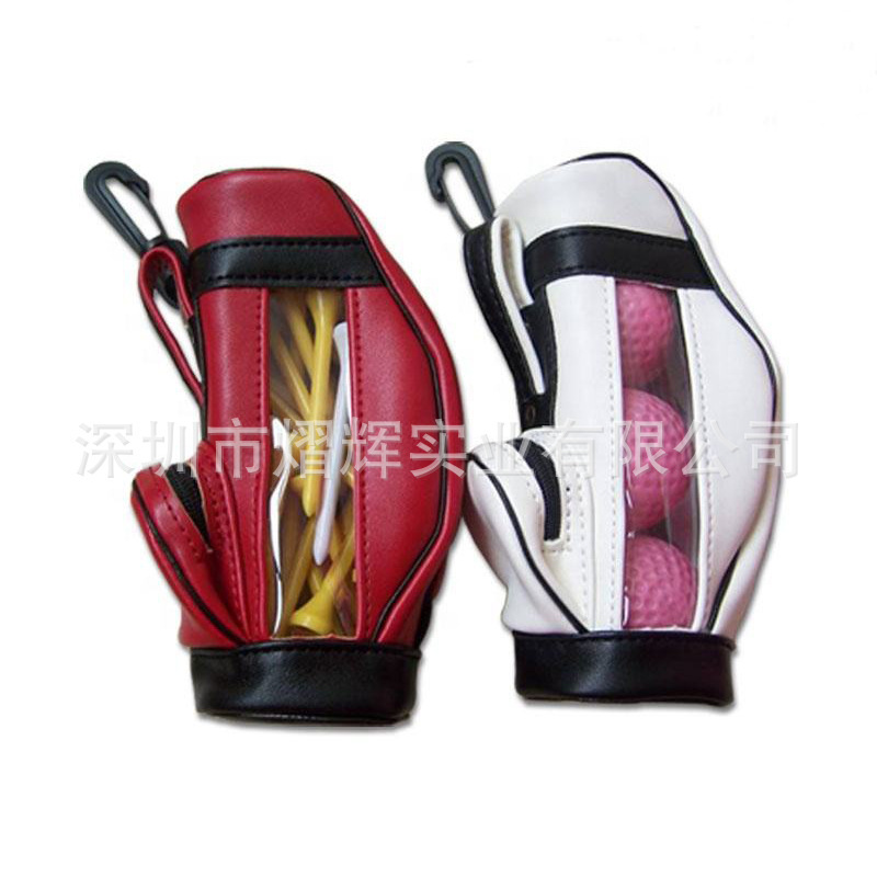 Golf Ball Bag Pu Leather Waterproof Small Waist Bag with Hanging Buckle Ball Bag Can Hold 3 Balls Golf Accessories Bag