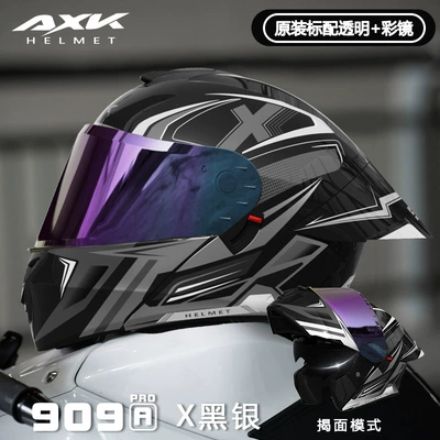 Motosiklet kaskı (dəbilqə) — Warm Riding Safety Helmet - 3cdot909-ax-black-silver-colorful-lensdual-lens-l-size-59-60cm