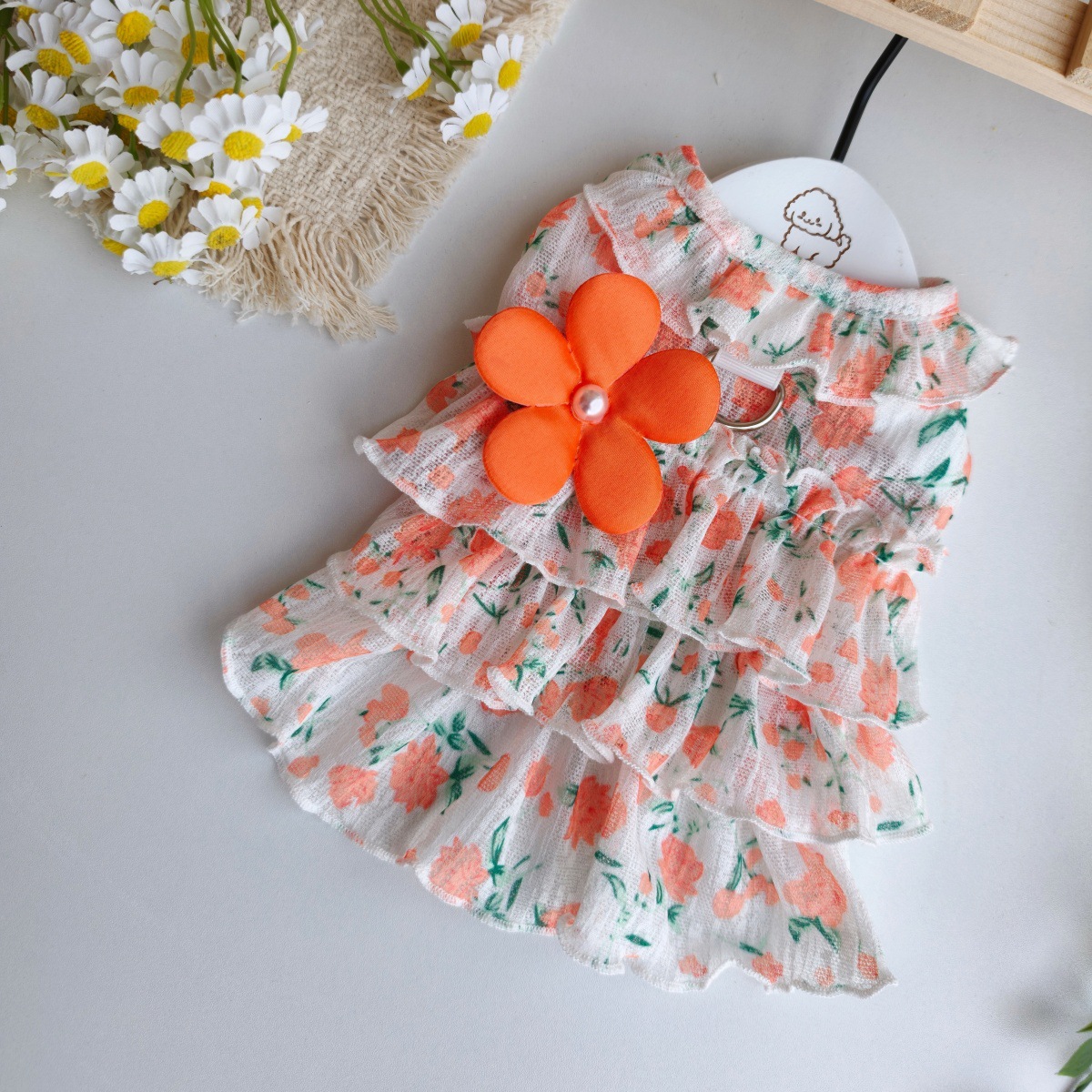 Vêtements légers printemps-été, vêtements pour chiens et chats, robe pour animaux de compagnie avec jupe plissée florale de princesse anti-mue_voghion.com