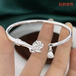 莲蓬时尚韩版银手镯开口手环男女款情侣银镯子光圈钉子手饰品礼物