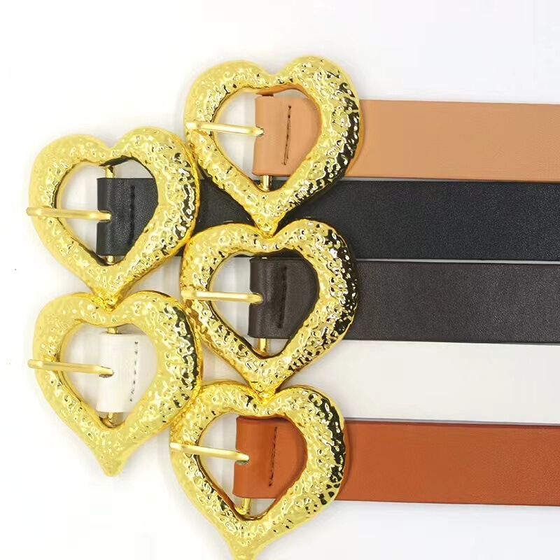 Fashion PU heart-shaped pin buckle men's and women's belt denim dress simple retro casual