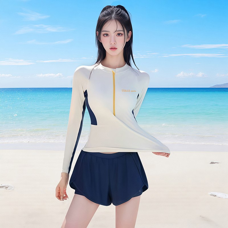 Women's Conservative Two Piece Swimsuit Long Sleeved Slimming High End Feel Professional Style Suitable For Hot Springs New_ecoleips.com