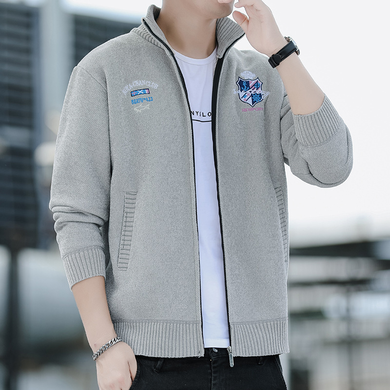 Good Quality Autumn and Winter New Men's Casual Vertical Collar Sweater Coat All-match fleece-lined Jacket Sweater Trendy