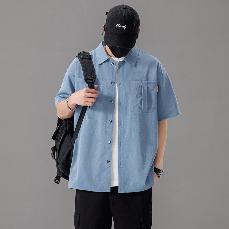 Japanese-Style Summer Men's Plus-Size Short-Sleeve Shirt for Big and Tall Men, Solid Color Five-Quarter Sleeve Casual Shirt for Men Japanese-Style Summer Men's Plus-Size Short-Sleeve Shirt for Big and Tall Men, Solid Color Five-Quarter Sleeve Casual Shirt for Men