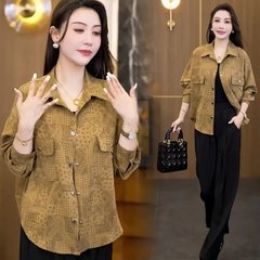 秋季新款衬衫女时尚翻领洋气时尚气质显瘦减龄长袖妈妈装外套