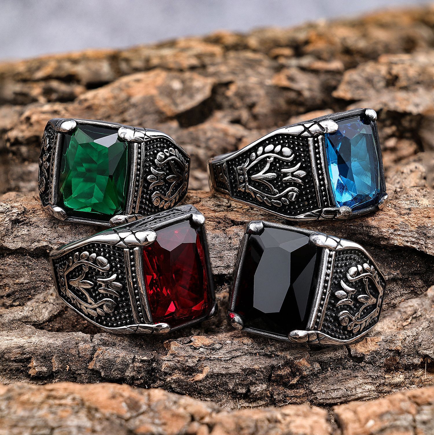 Anillos apilables retro de tulipán con gemas, de acero inoxidable, que no se oxidan, joyería de moda, venta al por mayor, estilo nórdico, superventas transfronterizo.