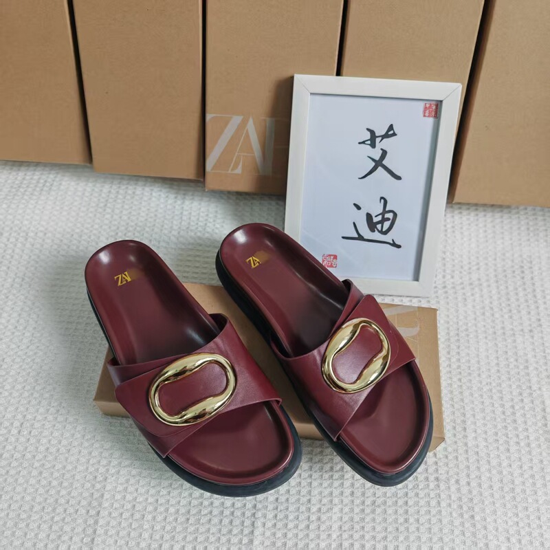 外贸夏季网红新款ZA松糕金属一字凉鞋women‘s sandals/slipper|undefined