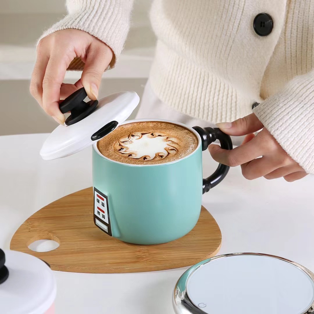 Creativo personalizado olla arrocera forma cerámica taza de agua con tapa taza divertida red rojo de alto aspecto lindo taza de café