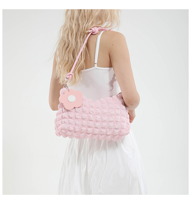 Ruched Bubble Texture Flower Charm Polyester Shoulder Bag 39