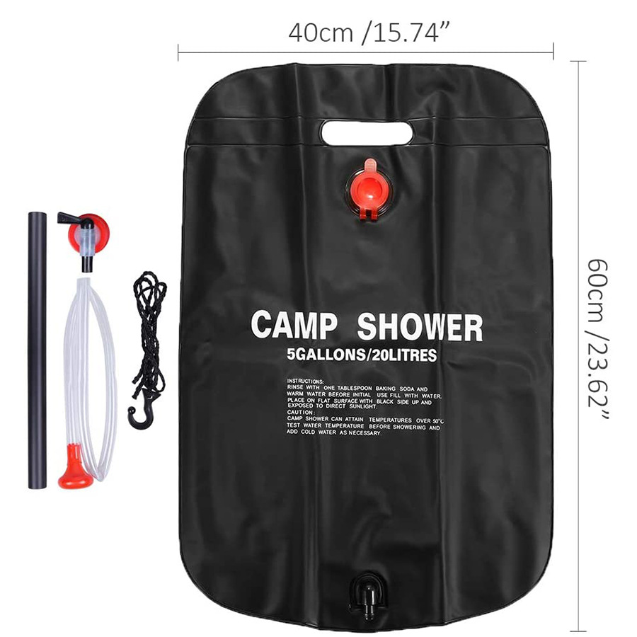Outdoor portable camping PVC shower bag 20L solar black shower water storage bag camping bath water bag