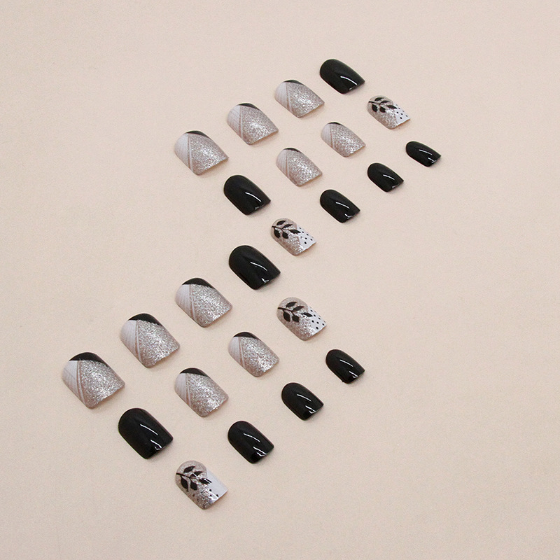 Square False Nails Black And White French Style Press On Nails_voghion.com