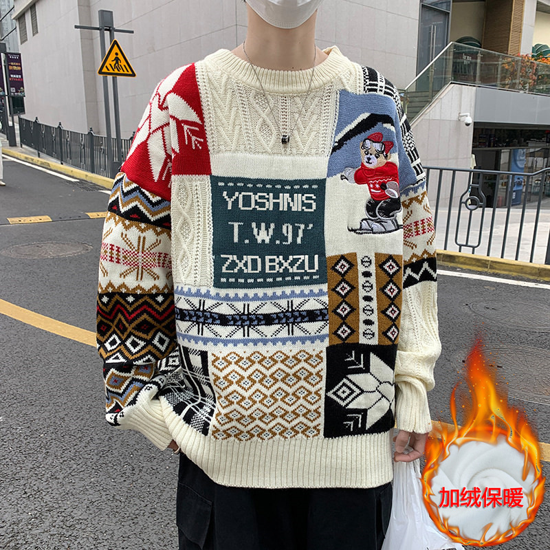 Suéter navideño para parejas, suéter de cuello redondo para hombre, estilo exportación, holgado, para otoño e invierno, suéter tipo cuello alto, abrigo grueso y cálido para jóvenes