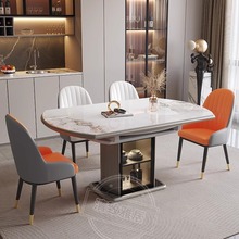 岩板实木餐桌现代简约可伸缩轻奢家用小户型圆形椅组合饭桌