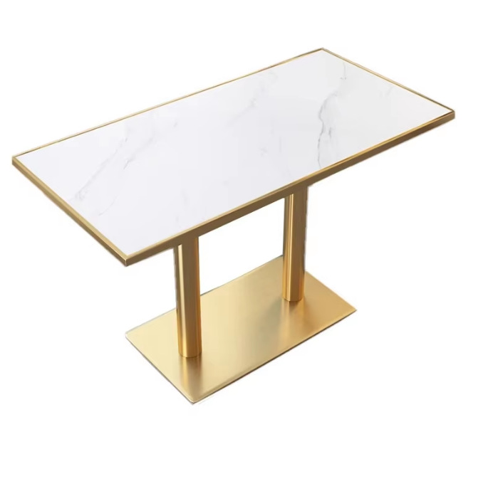 Slate Stainless Steel Edge Dining Table Hotel Restaurant Dining Table Light Luxury Modern Simple Table Bar Long Square Round Table