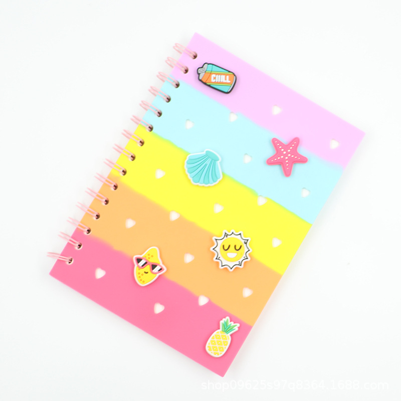 DIY silicona botón de bobina de hoja de cartón lindo libro de dibujos animados de playa marina cuadernos de notas de estudiantes accesorios de PVC
