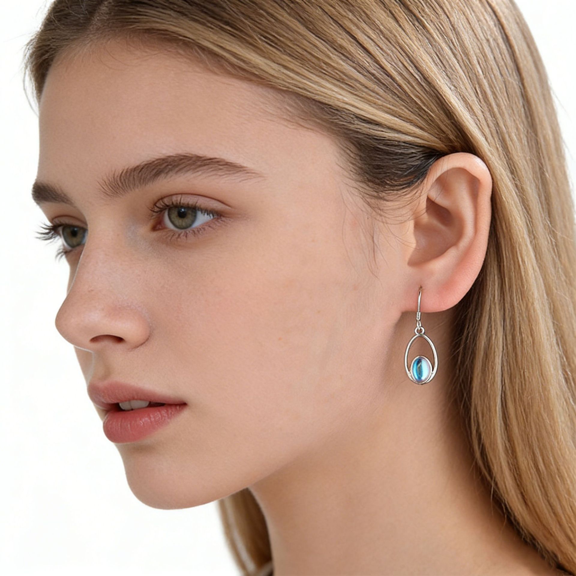 925 plata esterlina oval pendientes de piedra de luna mujer diseño de estilo bohemio TEMU transfronterizo pendientes de explosión europea y americana