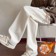 跨境米白色灯芯绒裤子男秋冬感oversize运动卫裤雪尼尔直筒阔腿休