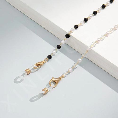 European and American cross-border fashion accessories, simple imitation pearl crystal eyeglass chain strap, metal eyeglass hook wholesale