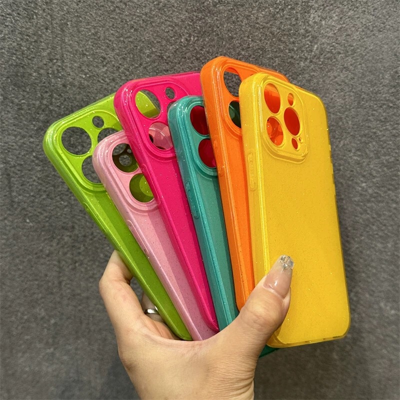 Jelly Glitter Phone Case Suitable for iPhone 17 Pro, Apple 16 Pro, Solid Color 15 Pro, High-End Feel, 14 Precision Cutouts