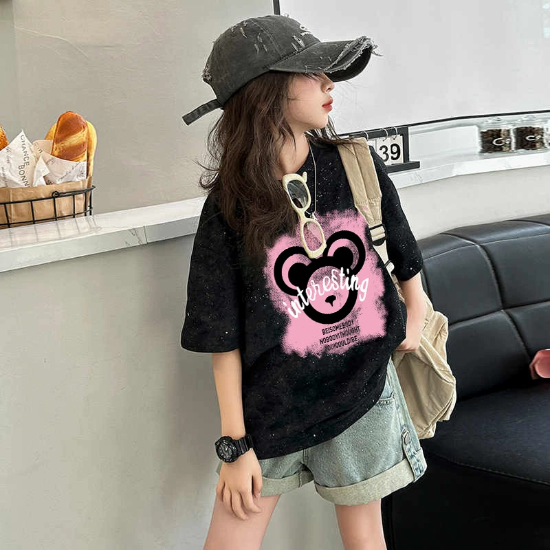 Детская хлопковая летняя футболка с коротким рукавом oversize, для подростков