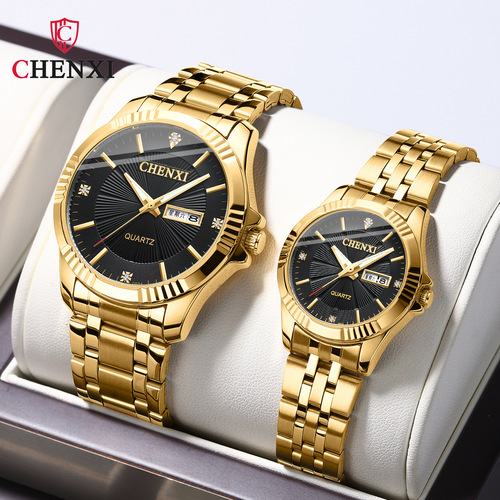 Double calendar watch cross-border men's steel band watch manufacturer wholesale stainless steel business waterproof couple watch