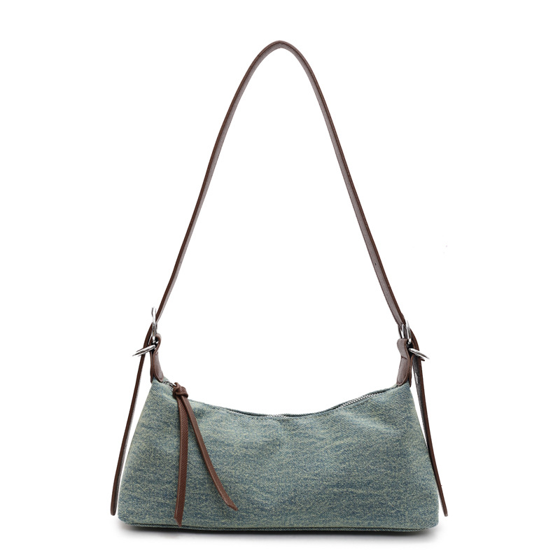 Bolso de axila retro estilo Hong Kong 2025 verano nuevo bolso femenino casual bolso de hombro de mezclilla moda contraste color bandolera marea