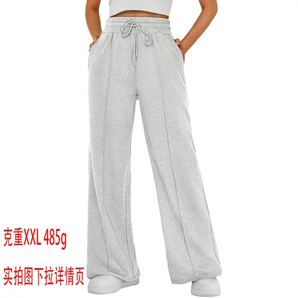 Cross-Border E-Commerce Foreign Trade Amazon 2026 European and American Women's Drawstring Solid Color Waist-Cinching Fashionable Wide-Leg Casual Long Pants