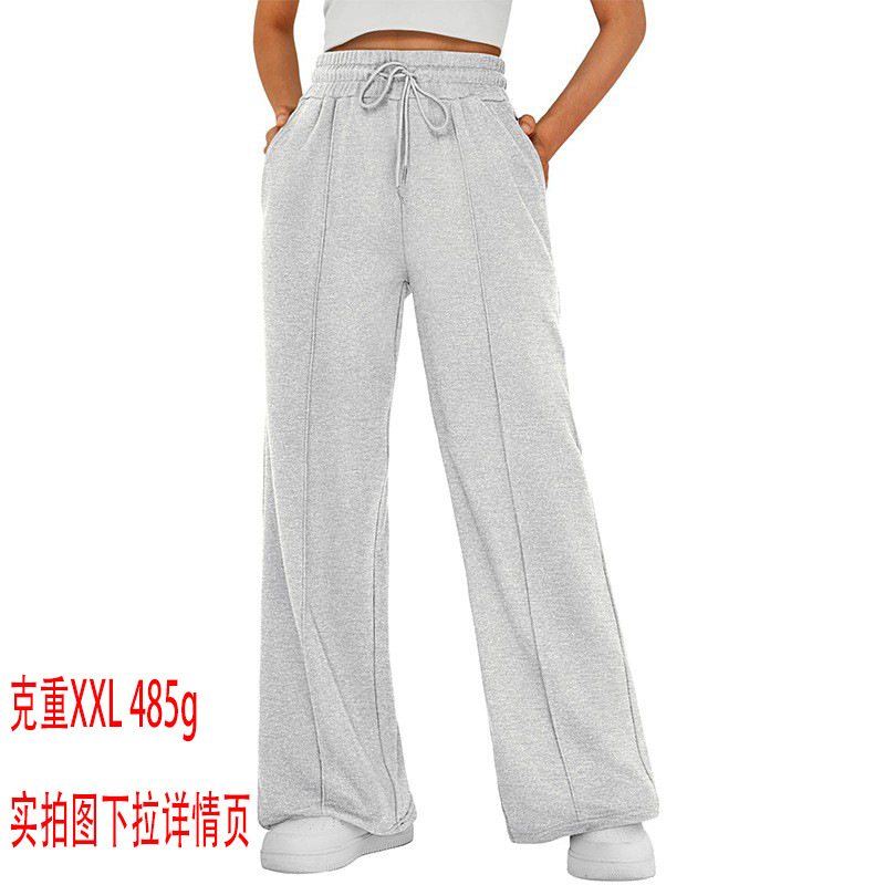 Cross-border e-commerce Amazon 2024 European and American women's tether solid color waist fashion wide leg casual pants