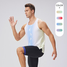 夏季新款男士无袖印花健身跑步背心跨境内销透气轻量速干运动背心