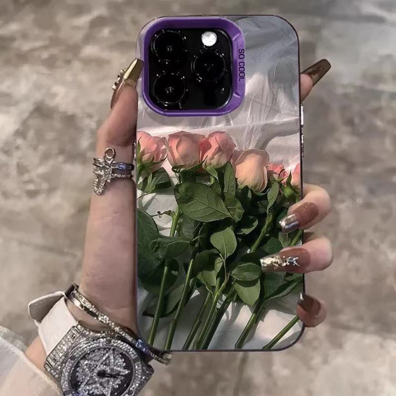 Funda para teléfono móvil iphone16 con rosa personalizada Apple 15promax/14 anti-caída 13pro12 Europa y América 11xr