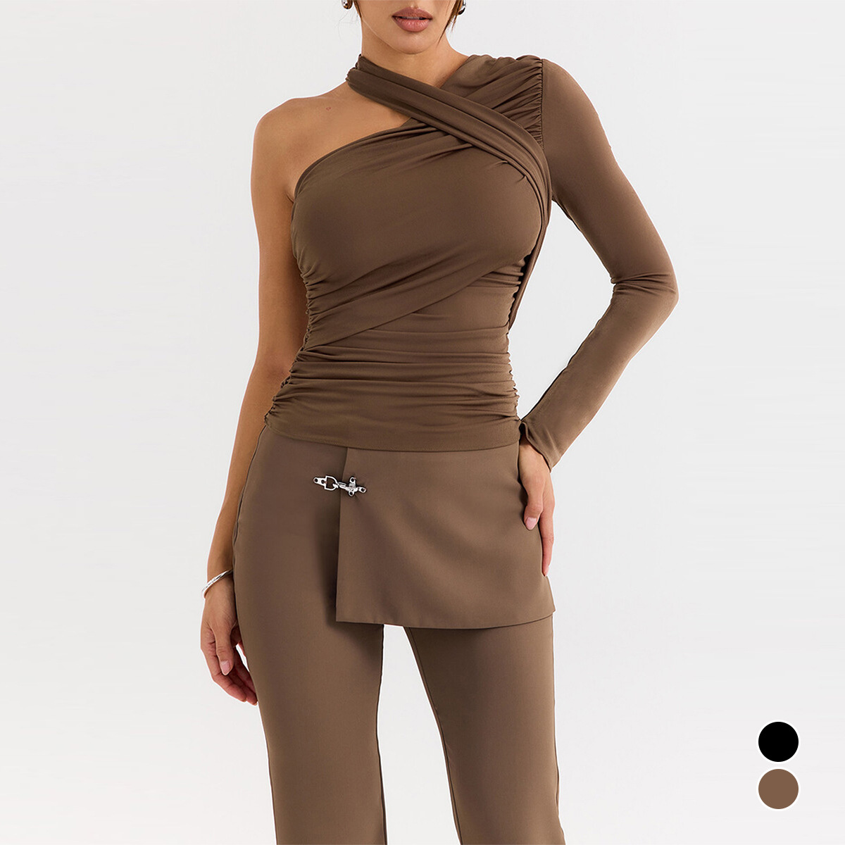 Women's Clothing hot selling one shoulder long sleeved bottoming tops new sexy halter neck T shirts for women_voghion.com