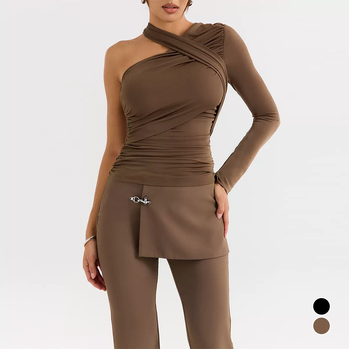 欧美跨境热销单肩长袖打底上衣 亚马逊新款性感挂脖T恤女装辣妹