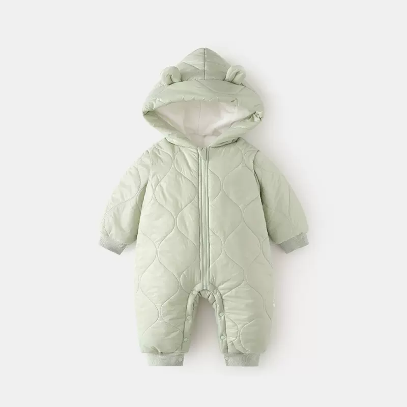 婴儿加棉外出服宝宝夹棉外穿连体衣秋冬加厚爬服儿童连帽防风棉衣