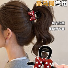甜美可爱波点蝴蝶结高马尾抓夹女2025新款高级感鲨鱼夹盘发夹头饰