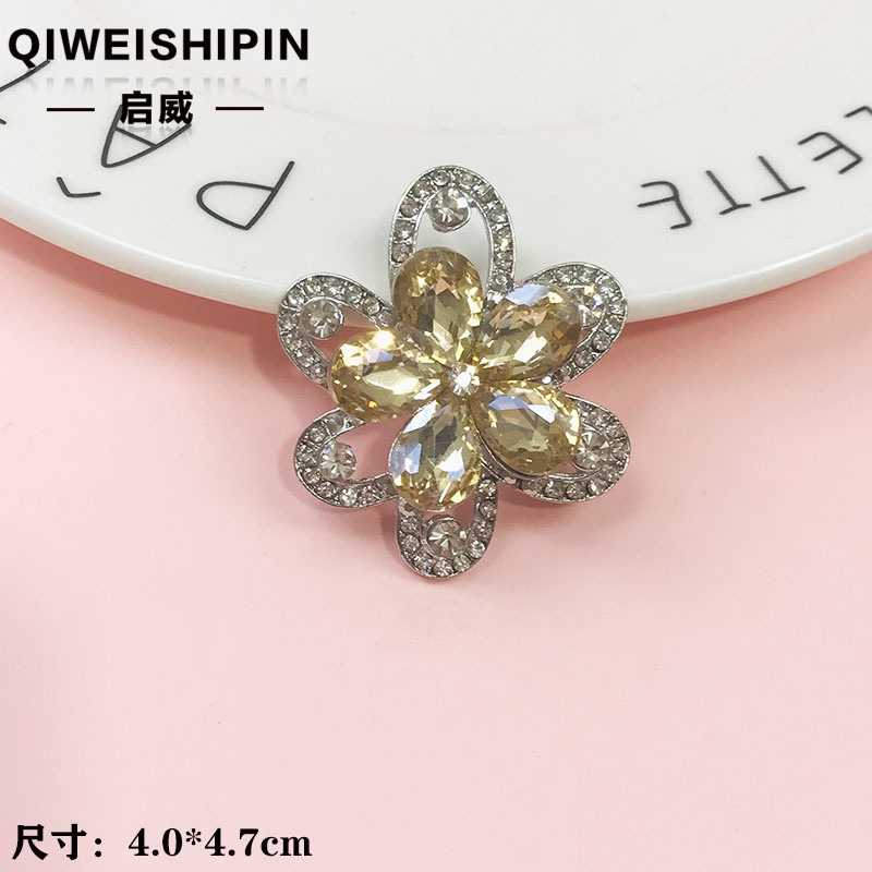 启威长方形花盘珍珠钻五角diy材料 水钻扣鞋包包花配饰  合金配件|undefined