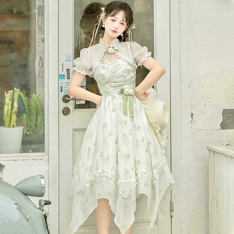 Оригинальное платье Лолита весной Lolita с короткими рукавами платок набор платка 6809