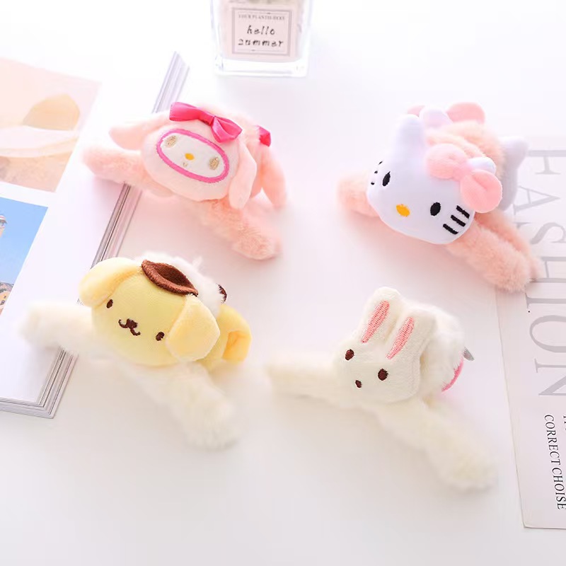 新款秋冬卡通三丽鸥毛绒抓夹ins可爱甜美少女后脑勺发夹批发头饰