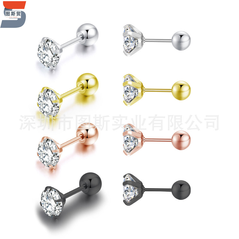 Cross-Border Round 3A Zircon Earrings Titanium Steel Round Earrings Stainless Steel Vacuum Electroplated Colorful Earrings Cross-Border Round 3A Zircon Earrings Titanium Steel Round Earrings Stainless Steel Vacuum Electroplated Colorful Earrings