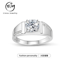 工厂直供S925银男款戒指单石镶边时尚轻奢珠宝首饰