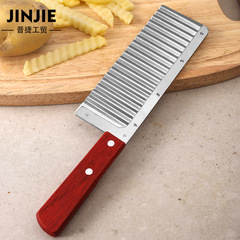 Cross-border stainless steel potato creative wooden handle shoestring cutter with sawtooth wave-shaped strip cutter and floral French ripple knife